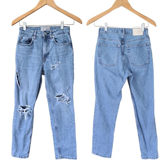 EVERLANE The Curvy Cheeky Jean Size 25 Crop Light Wash Distressed Slim Straight - Picture 1 of 10